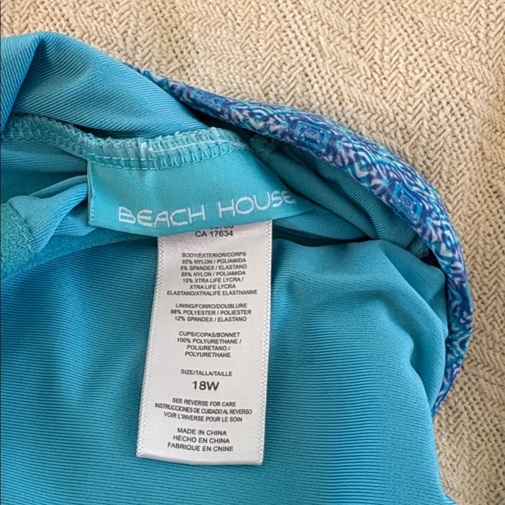 18W Beach House Tropical Blue and Pink Swim Top Tankini handkerchief hem - Picture 5 of 5